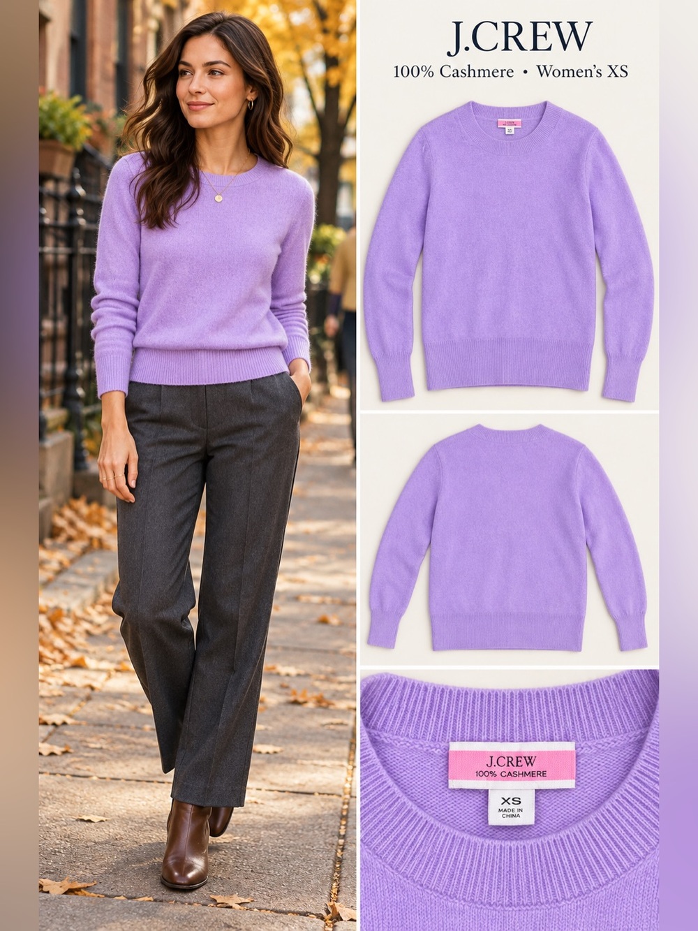 J.Crew Lilac 100% Cashmere Crewneck Sweater Women’s XS